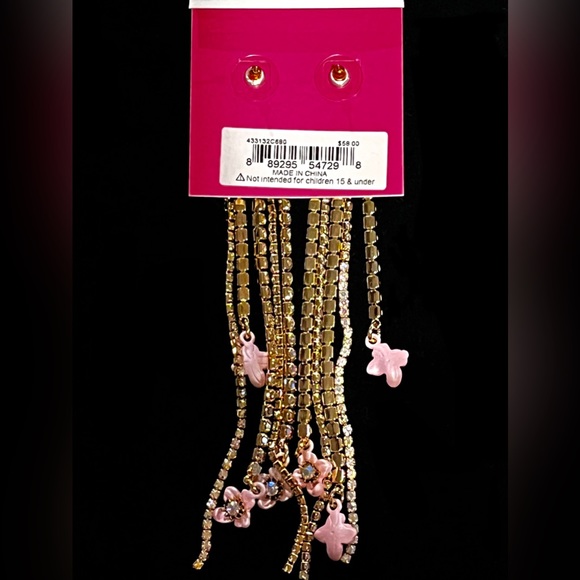 BETSEY JOHNSON Flower Fringe Linear Earrings - Picture 5 of 5